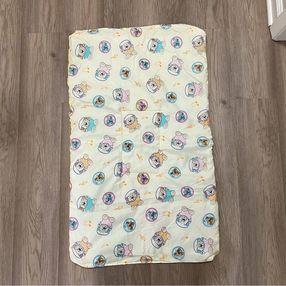 Vintage Baby Blanket - Reversible Musical Bear & Solid Yellow Quilt